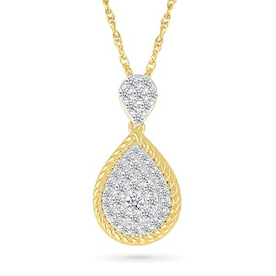 0.30 CT. T.W. Pear-Shaped Multi-Diamond Rope-Textured Frame Drop Pendant in 10K Gold