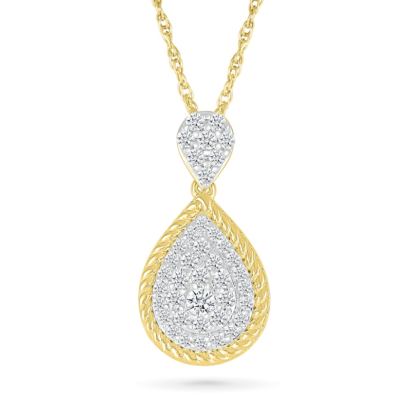 Main Image 1 of 0.30 CT. T.W. Pear-Shaped Multi-Diamond Rope-Textured Frame Drop Pendant in 10K Gold