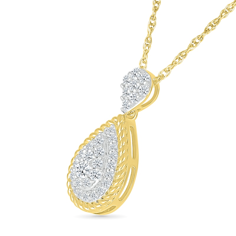 Main Image 2 of 0.30 CT. T.W. Pear-Shaped Multi-Diamond Rope-Textured Frame Drop Pendant in 10K Gold