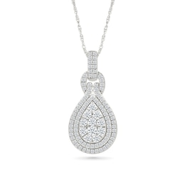 0.70 CT. T.W. Pear-Shaped Multi-Diamond Double Teardrop Frame Doorknocker Pendant in 10K White Gold