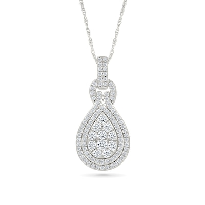 0.70 CT. T.W. Pear-Shaped Multi-Diamond Double Teardrop Frame Doorknocker Pendant in 10K White Gold