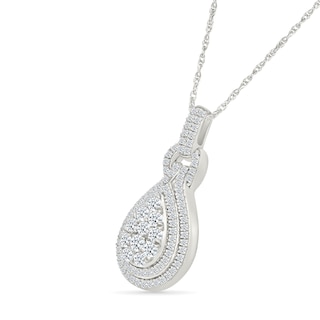 0.70 CT. T.W. Pear-Shaped Multi-Diamond Double Teardrop Frame Doorknocker Pendant in 10K White Gold