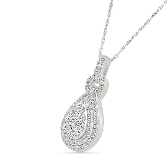 0.70 CT. T.W. Pear-Shaped Multi-Diamond Double Teardrop Frame Doorknocker Pendant in 10K White Gold