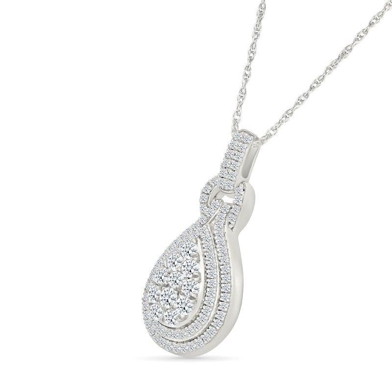 Main Image 2 of 0.70 CT. T.W. Pear-Shaped Multi-Diamond Double Teardrop Frame Doorknocker Pendant in 10K White Gold