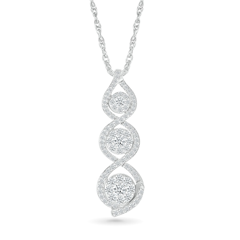 Main Image 1 of 1.00 CT. T.W. Multi-Diamond Graduated Trio Swirl Pendant in 10K White Gold