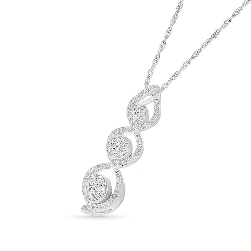 Main Image 2 of 1.00 CT. T.W. Multi-Diamond Graduated Trio Swirl Pendant in 10K White Gold