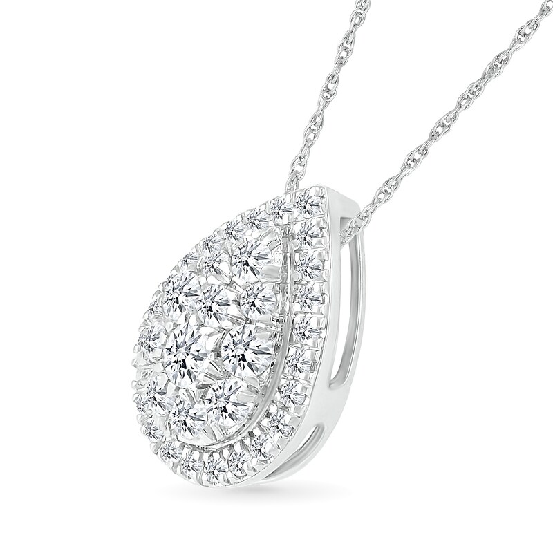 Main Image 2 of 0.50 CT. T.W. Pear-Shaped Multi-Diamond Frame Pendant in 10K White Gold