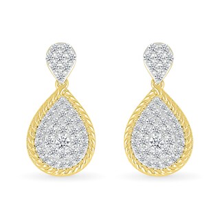 0.50 CT. T.W. Pear-Shaped Multi-Diamond Rope-Textured Frame Drop Earrings in 10K Gold