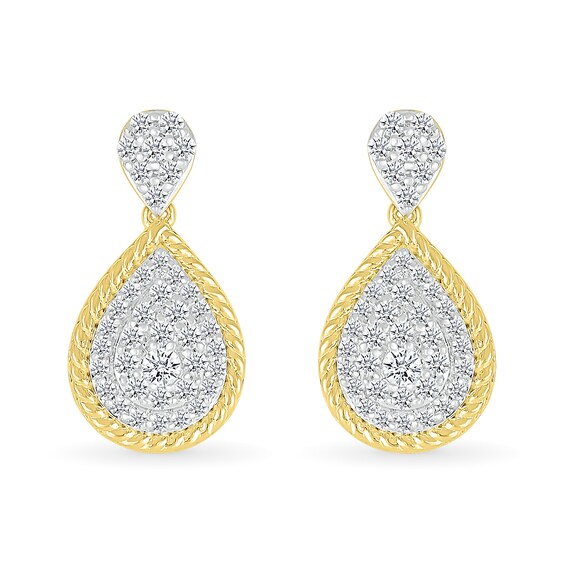 0.50 CT. T.W. Pear-Shaped Multi-Diamond Rope-Textured Frame Drop Earrings in 10K Gold