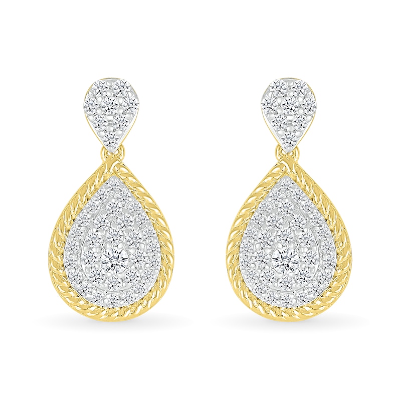 0.50 CT. T.W. Pear-Shaped Multi-Diamond Rope-Textured Frame Drop Earrings in 10K Gold