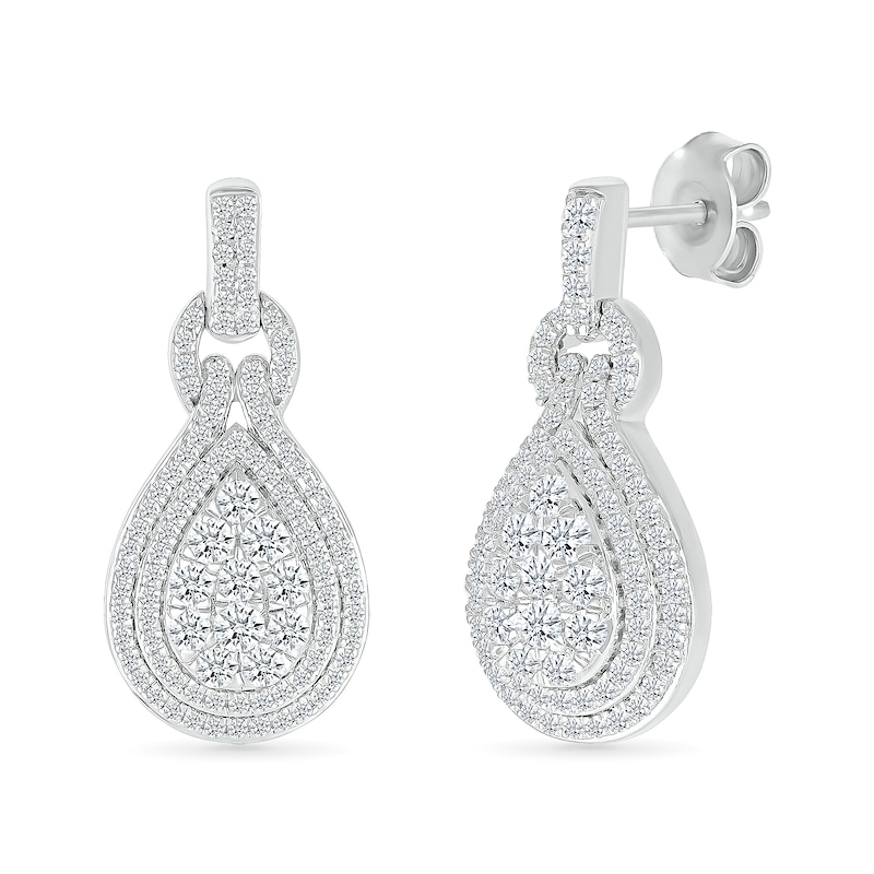 1.00 CT. T.W. Pear-Shaped Multi-Diamond Double Teardrop Frame Doorknocker Earrings in 10K White Gold