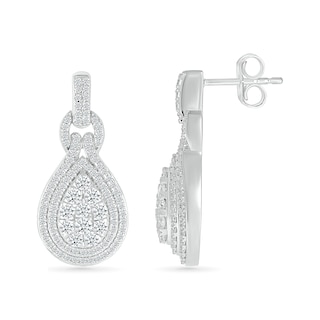 1.00 CT. T.W. Pear-Shaped Multi-Diamond Double Teardrop Frame Doorknocker Earrings in 10K White Gold