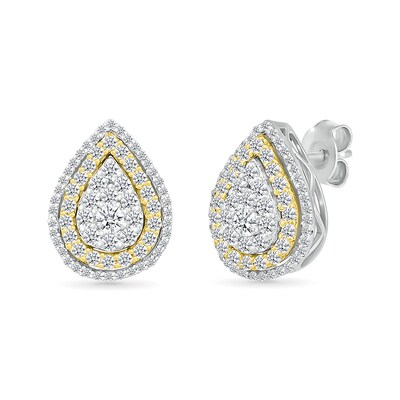 1.00 CT. T.W. Pear-Shaped Multi-Diamond Double Frame Stud Earrings in 10K Two-Tone Gold
