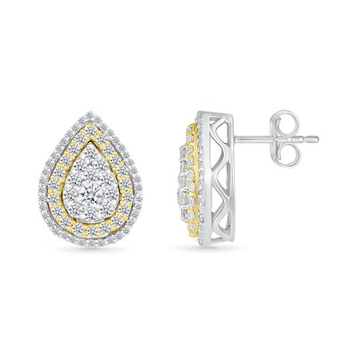 1.00 CT. T.W. Pear-Shaped Multi-Diamond Double Frame Stud Earrings in 10K Two-Tone Gold