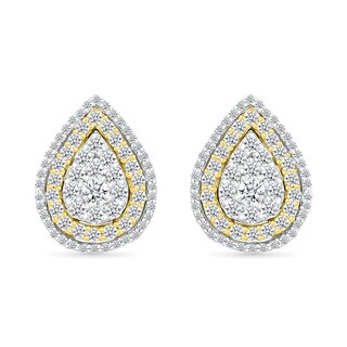 1.00 CT. T.W. Pear-Shaped Multi-Diamond Double Frame Stud Earrings in 10K Two-Tone Gold