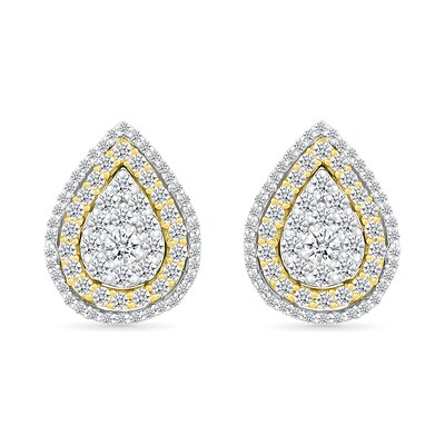 1.00 CT. T.W. Pear-Shaped Multi-Diamond Double Frame Stud Earrings in 10K Two-Tone Gold