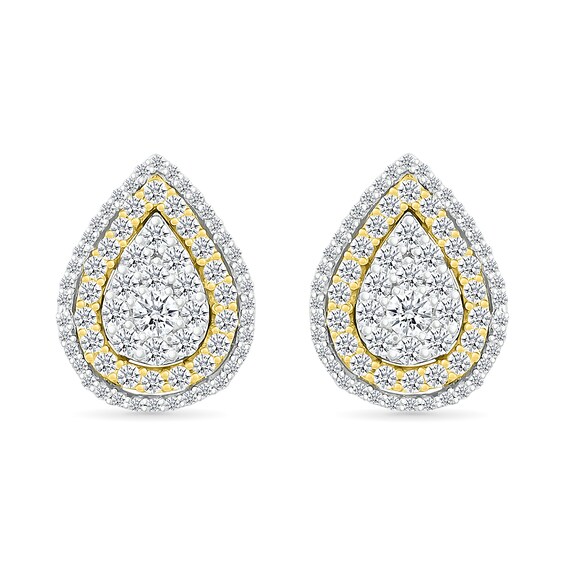 1.00 CT. T.W. Pear-Shaped Multi-Diamond Double Frame Stud Earrings in 10K Two-Tone Gold