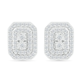 0.50 CT. T.W. Emerald-Shaped Multi-Diamond Double Frame Stud Earrings in 10K White Gold
