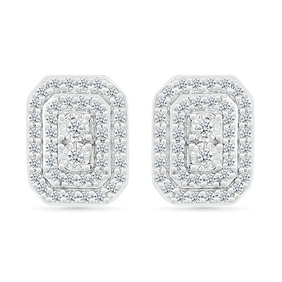 0.50 CT. T.W. Emerald-Shaped Multi-Diamond Double Frame Stud Earrings in 10K White Gold