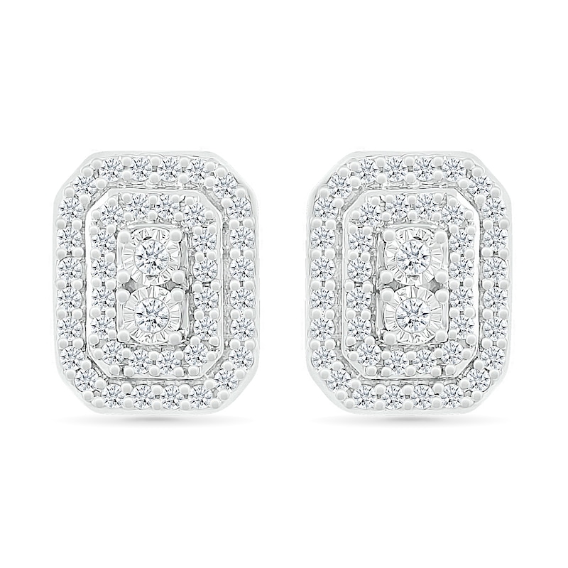 0.50 CT. T.W. Emerald-Shaped Multi-Diamond Double Frame Stud Earrings in 10K White Gold