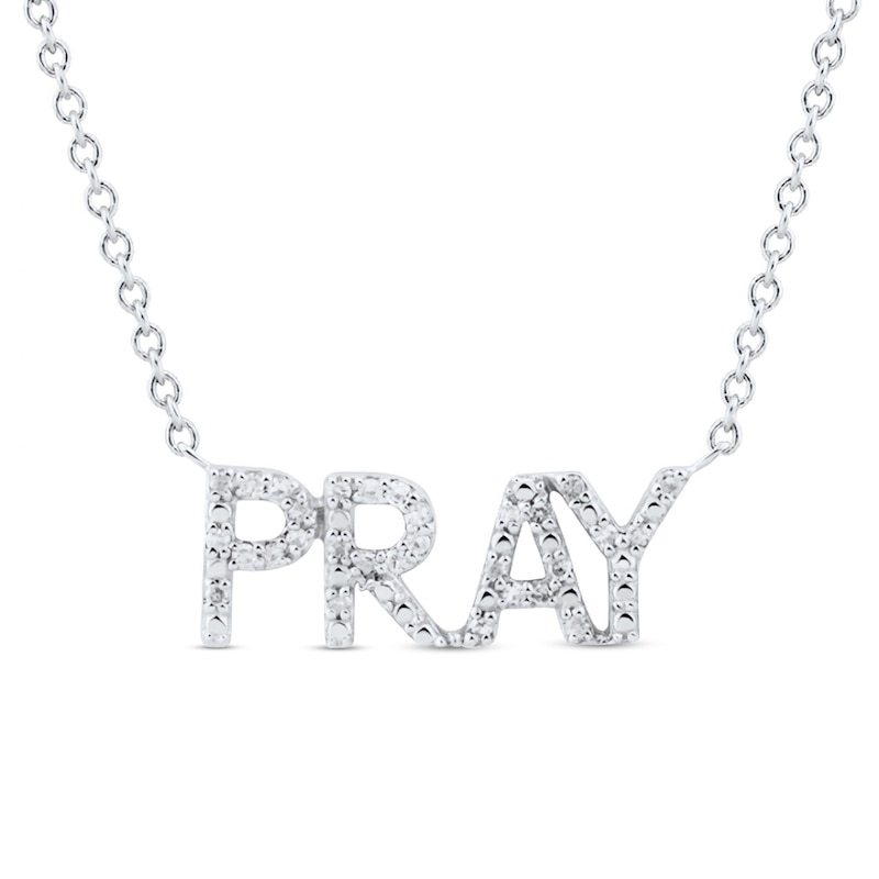 Main Image 1 of 0.085 CT. T.W. Diamond "PRAY" Necklace in Sterling Silver