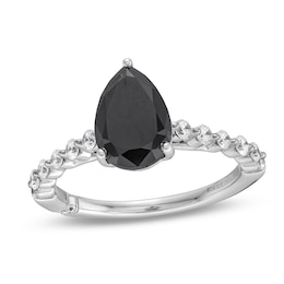 Monique Lhuillier Bliss 2.58 CT. T.W. Pear Black and White Diamond Scallop Shank Engagement Ring in 14K White Gold