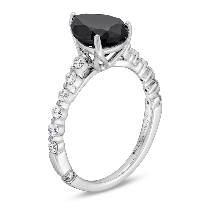 Monique Lhuillier Bliss 2.58 CT. T.W. Pear Black and White Diamond Scallop Shank Engagement Ring in 14K White Gold