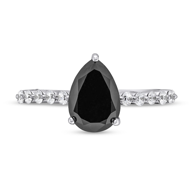 Monique Lhuillier Bliss 2.58 CT. T.W. Pear Black and White Diamond Scallop Shank Engagement Ring in 14K White Gold