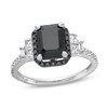 Thumbnail Image 1 of Monique Lhuillier Bliss 2.40 CT. T.W. Emerald-Cut Black and White Diamond Collar Engagement Ring in 14K White Gold