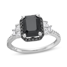 Monique Lhuillier Bliss 2.40 CT. T.W. Emerald-Cut Black and White Diamond Collar Engagement Ring in 14K White Gold