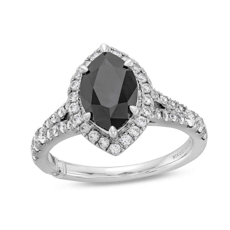 Main Image 1 of Monique Lhuillier Bliss 2.53 CT. T.W. Marquise Black and White Diamond Split Shank Engagement Ring in 14K White Gold