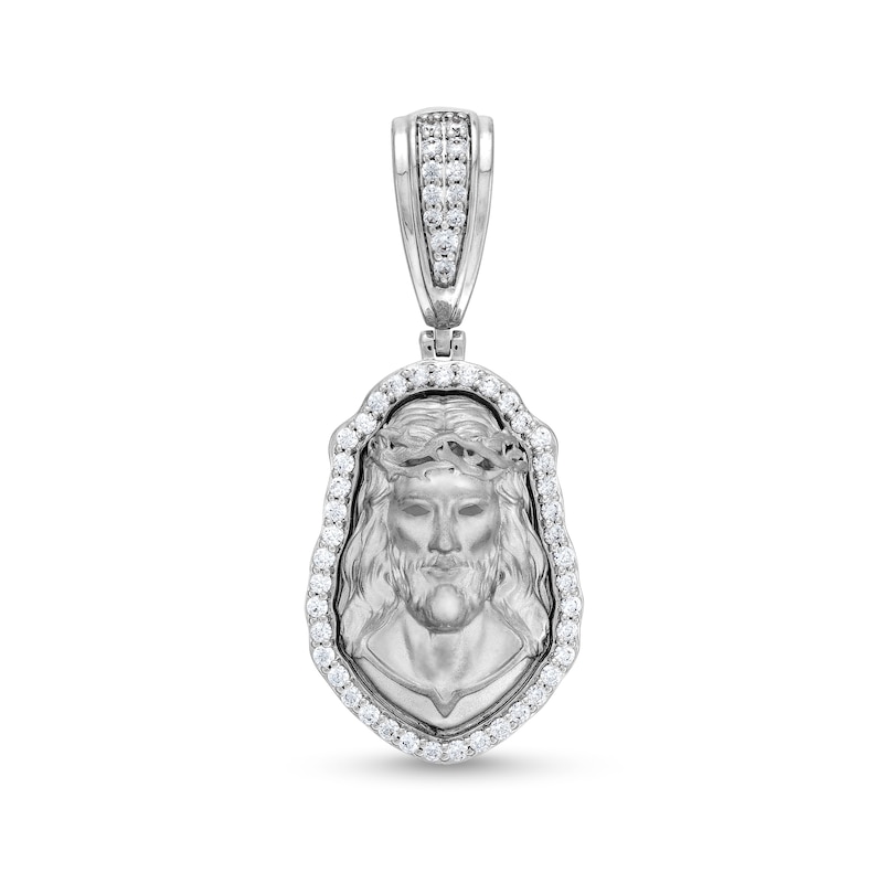 Main Image 1 of 0.95 CT. T.W. Diamond Head of Jesus Necklace Charm in 10K White Gold