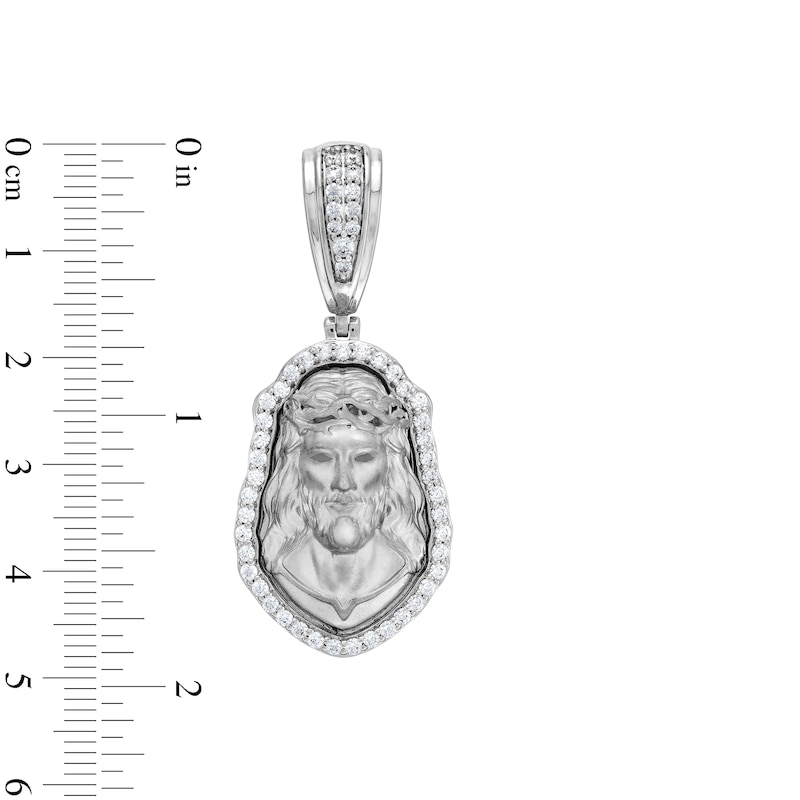 Main Image 2 of 0.95 CT. T.W. Diamond Head of Jesus Necklace Charm in 10K White Gold