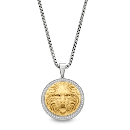 Men's 0.50 CT. T.W. Diamond Lion Medallion in Stainless Steel with Yellow Ion Plate - 24&quot;
