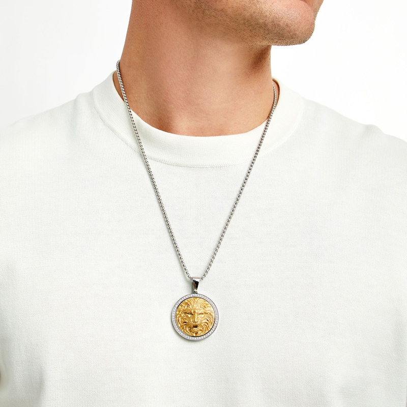 Main Image 2 of Men's 0.50 CT. T.W. Diamond Lion Medallion in Stainless Steel with Yellow Ion Plate - 24"
