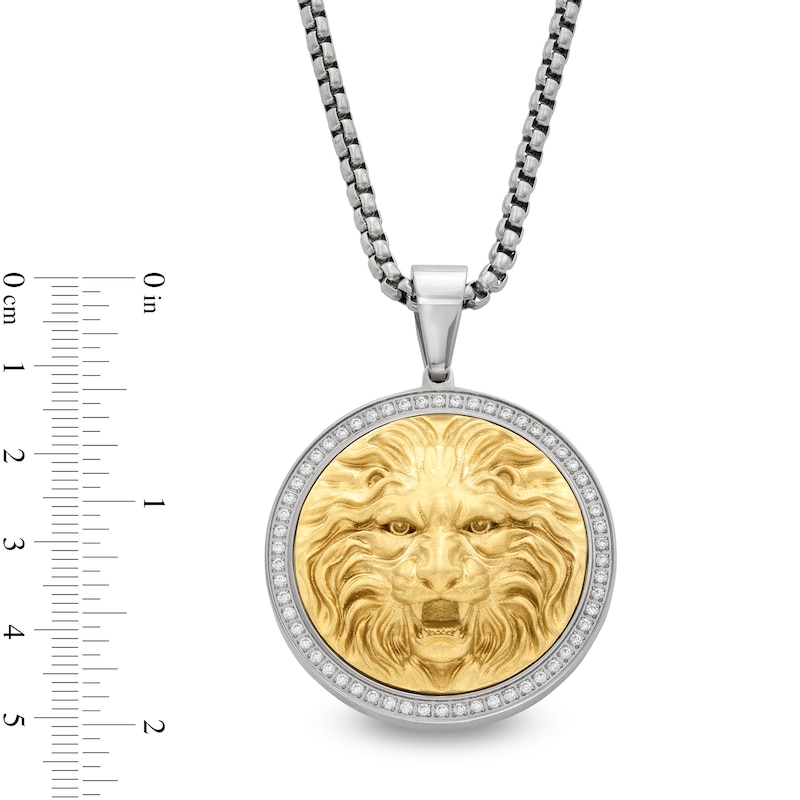 Main Image 3 of Men's 0.50 CT. T.W. Diamond Lion Medallion in Stainless Steel with Yellow Ion Plate - 24"