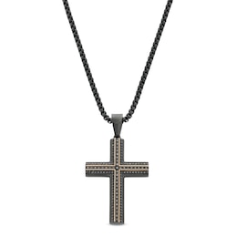 Men's 0.70 CT. T.W. Black Diamond Cross in Stainless Steel with Black and Rose Ion Plate - 24&quot;
