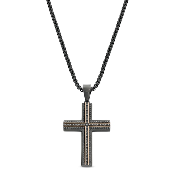 Men's 0.70 CT. T.W. Black Diamond Cross in Stainless Steel with Black and Rose Ion Plate - 24"