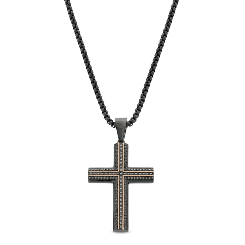 Men's 0.70 CT. T.W. Black Diamond Cross in Stainless Steel with Black and Rose Ion Plate - 24"|Peoples Jewellers