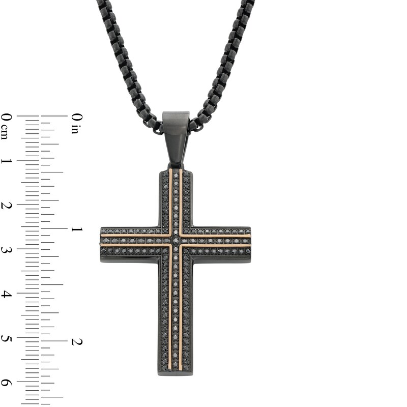Men's 0.70 CT. T.W. Black Diamond Cross in Stainless Steel with Black and Rose Ion Plate - 24"