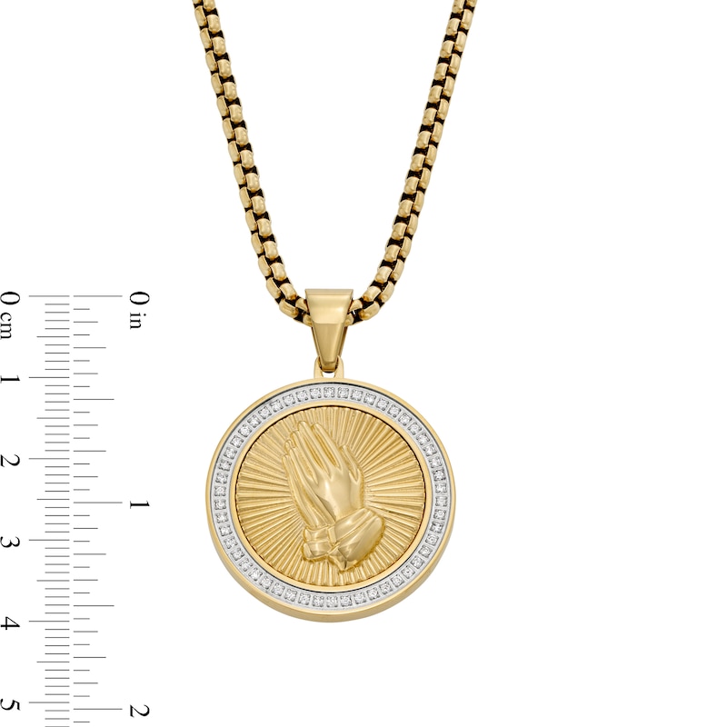 Main Image 3 of Men's 0.25 CT. T.W.  Diamond Praying Hands Medallion in Stainless Steel and Yellow Ion Plate - 24"