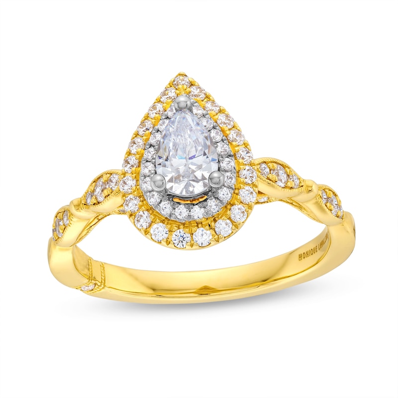 Monique Lhuillier Bliss 0.69 CT. T.W. Pear-Shaped Diamond Double Frame Vintage-Style Engagement Ring in 18K Gold