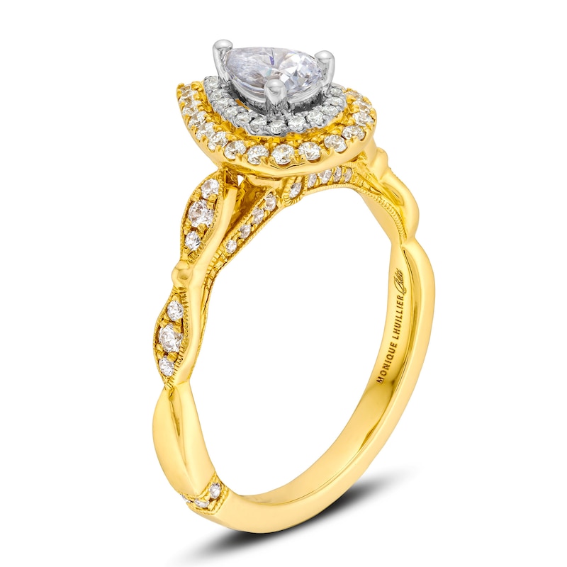 Monique Lhuillier Bliss 0.69 CT. T.W. Pear-Shaped Diamond Double Frame Vintage-Style Engagement Ring in 18K Gold