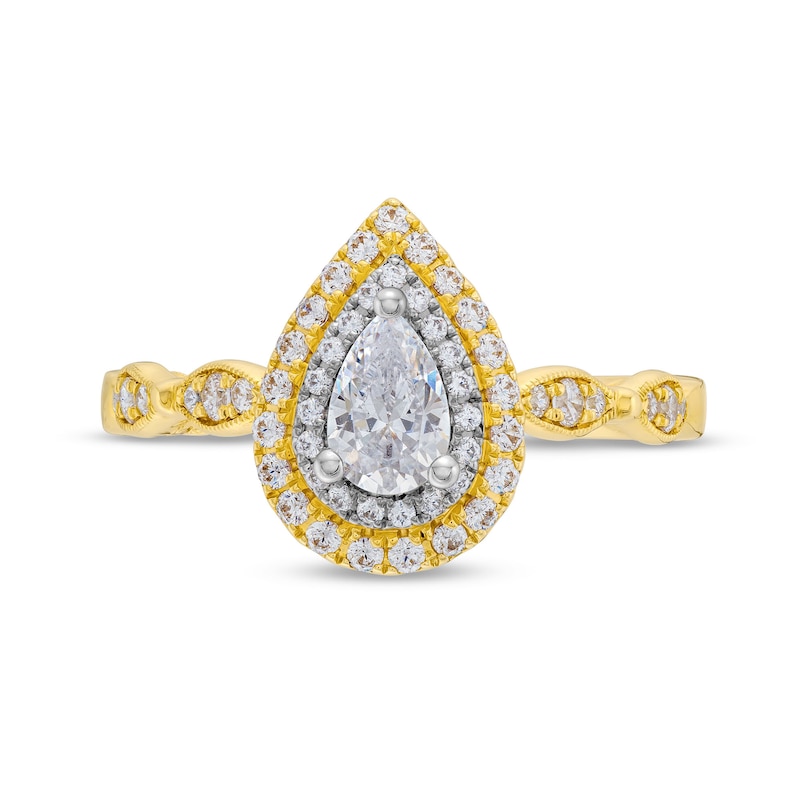 Monique Lhuillier Bliss 0.69 CT. T.W. Pear-Shaped Diamond Double Frame Vintage-Style Engagement Ring in 18K Gold