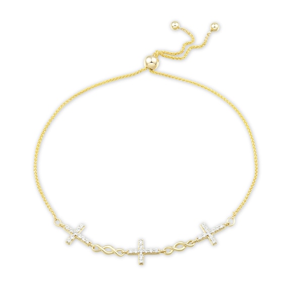 0.23 CT. T.W. Diamond Cross Bolo Bracelet in 10K Gold