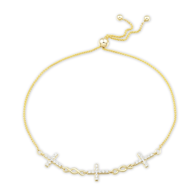 0.23 CT. T.W. Diamond Cross Bolo Bracelet in 10K Gold