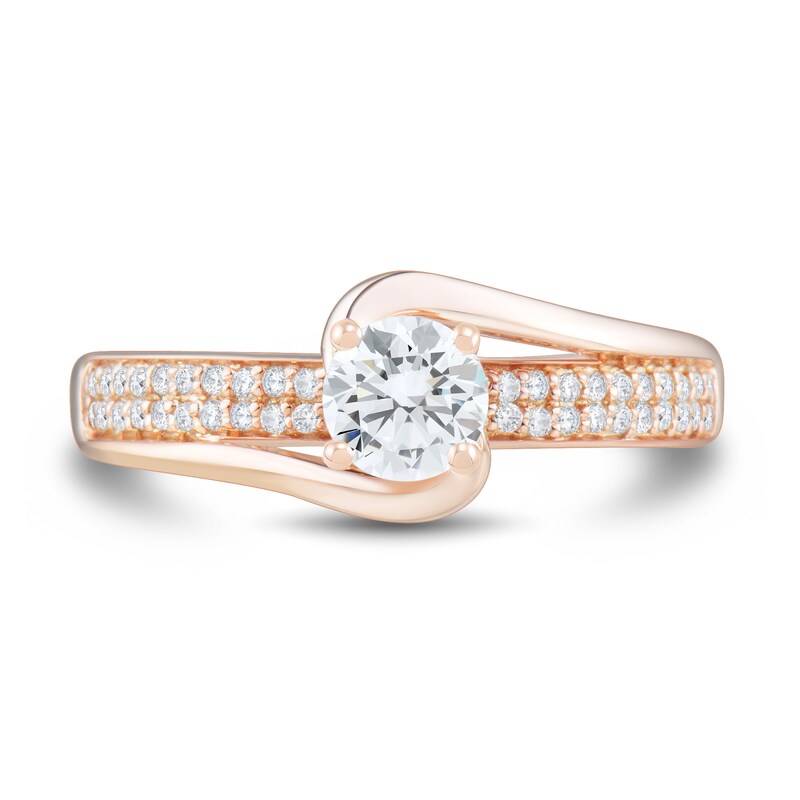 0.60 CT. T.W. Diamond Double Row Swirl Bypass Engagement Ring in 14K Rose Gold