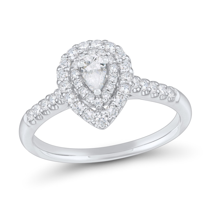 0.45 CT. T.W. Pear-Shaped Diamond Double Frame Engagement Ring in 14K White Gold|Peoples Jewellers