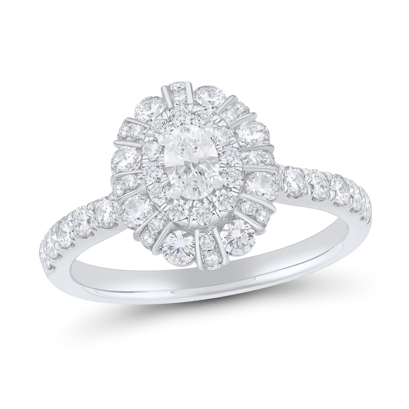 0.95 CT. T.W. Oval Diamond Double Frame Engagement Ring in 14K White Gold|Peoples Jewellers