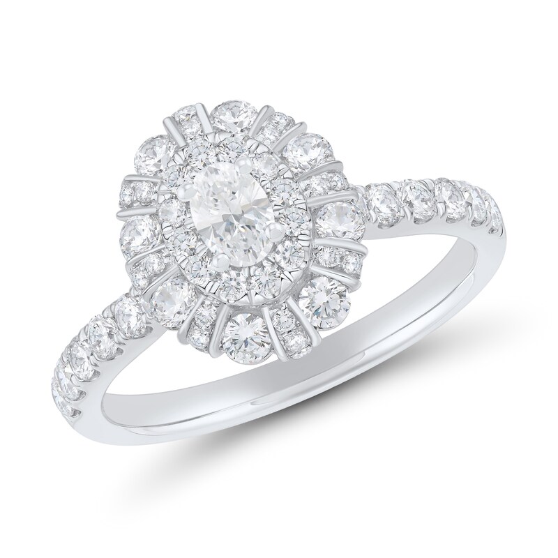 Main Image 2 of 0.95 CT. T.W. Oval Diamond Double Frame Engagement Ring in 14K White Gold